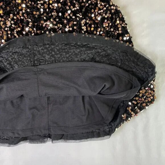 Zara Sparkly Sequins Skirt Black Gold Back Zipper Lined Girl's Size 13 / 14 - Picture 4 of 11